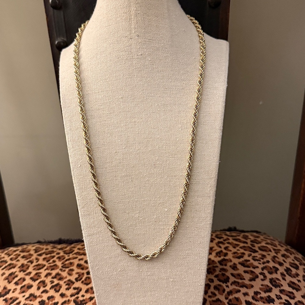 Vintage Monet Signed Gold Plated Twisted Rope Chain Necklace. 26.5 in.